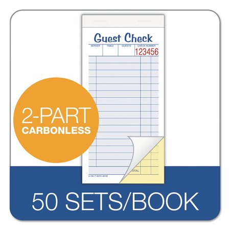 Adams Business Forms Guest Check Unit Set, Two-Part Carbonless, 6.38 x 3.38, 1/Page, 50 Forms/Pad, PK10 104-50SW